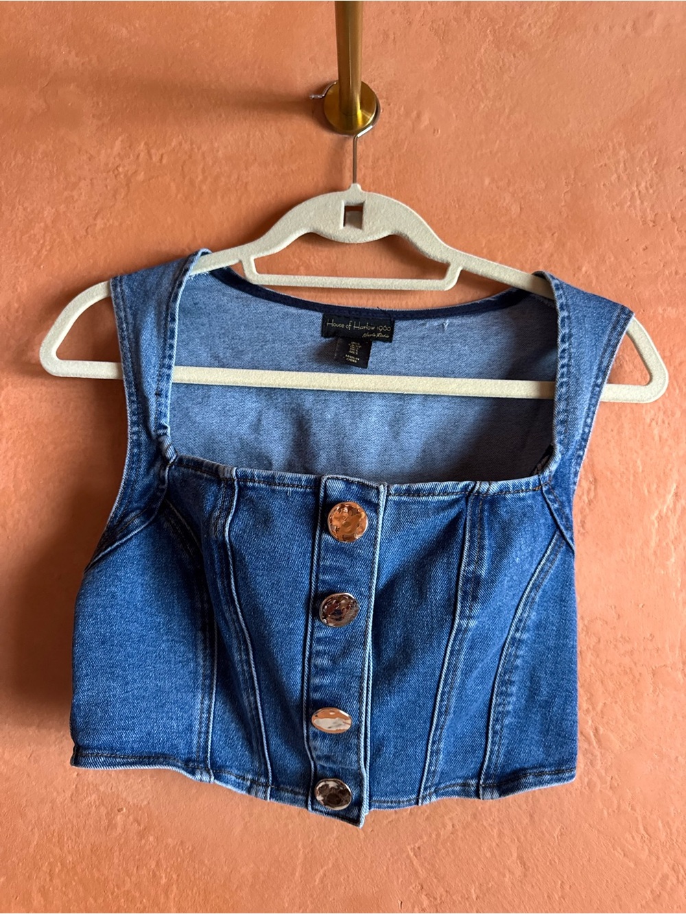 House of Harlow 1960 Denim Corset Crop Top Small Button Front Y2K